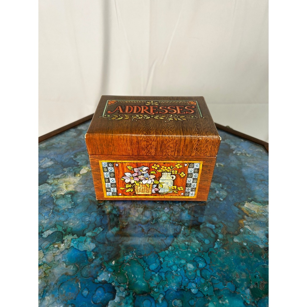 Vintage Address Card Box Floral Kitchen Organizer Recipe Card Holder